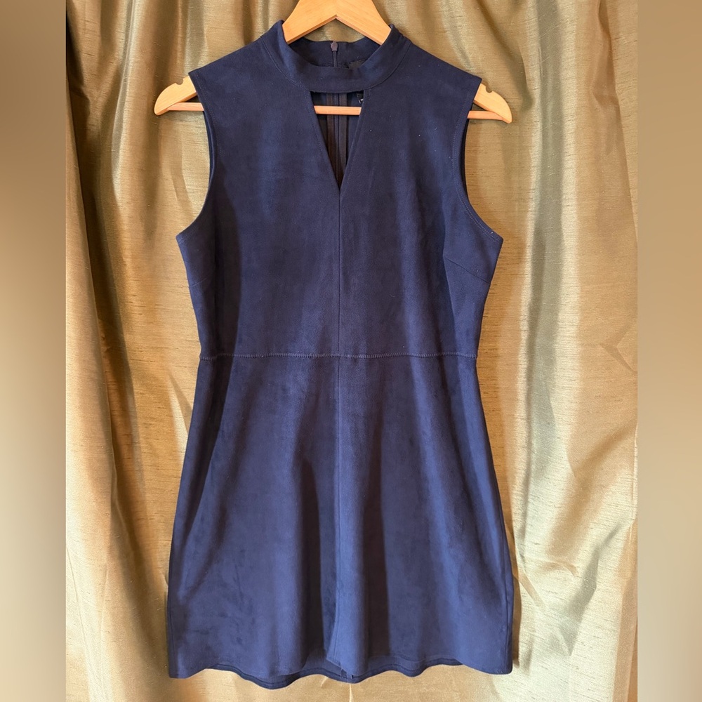 Lysse Sleeveless Navy Suede A-Line Dress